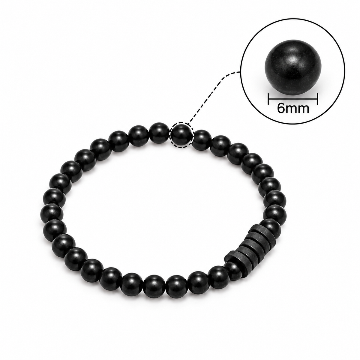 Natural Black Matte Karungali Wood Bracelet with Damru Bead – 6 MM