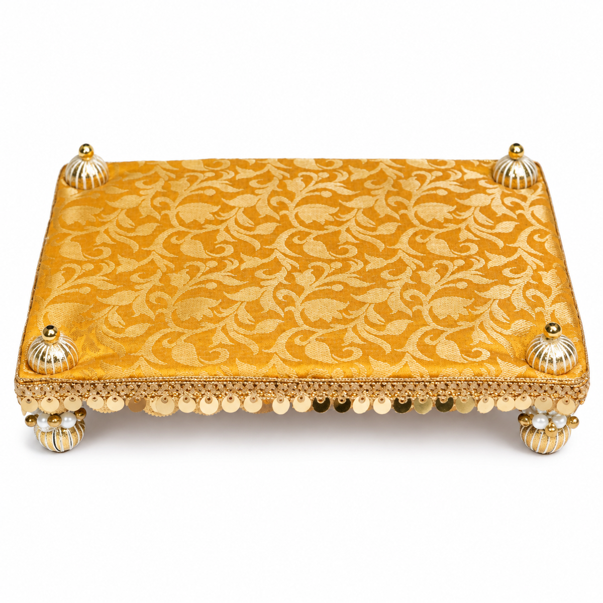 Mustard Yellow Work with Golden Gota Border Bed – 7x10 Inch