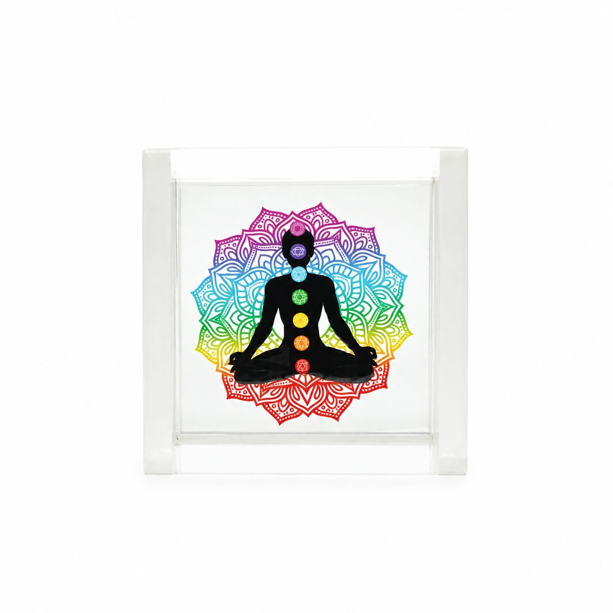 Selenite Square Box – Chakra Mandala Meditator (Big)