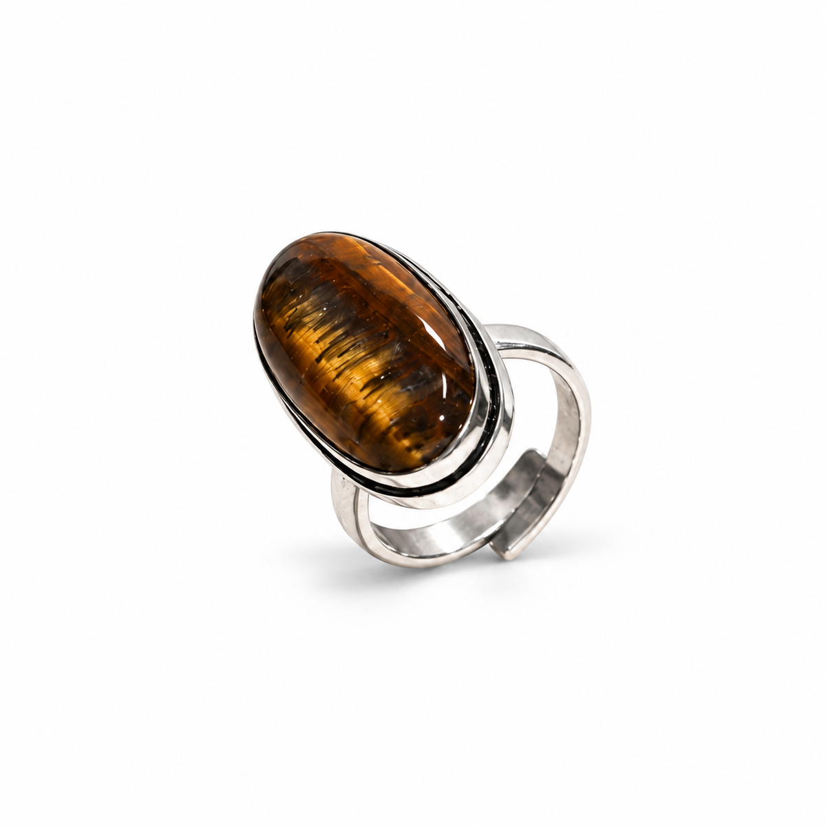 Natural Tiger Eye Stone Ring – Silver Finish