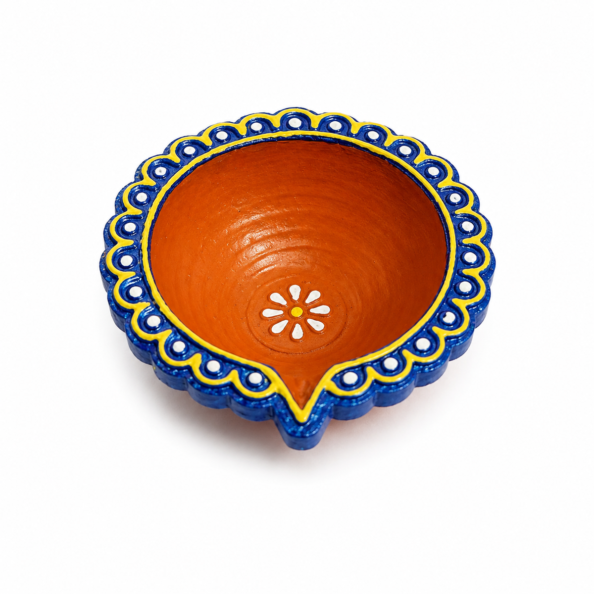 Handpainted Border Carved Terracotta Diya – Floral