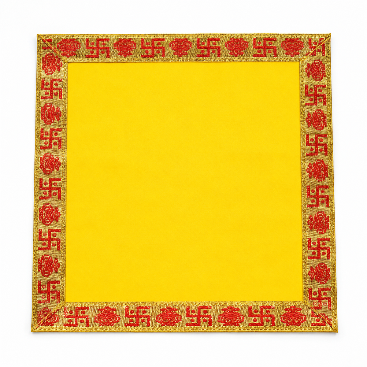 Yellow Velvet Puja Aasan with Golden Border – 10x15 Inch