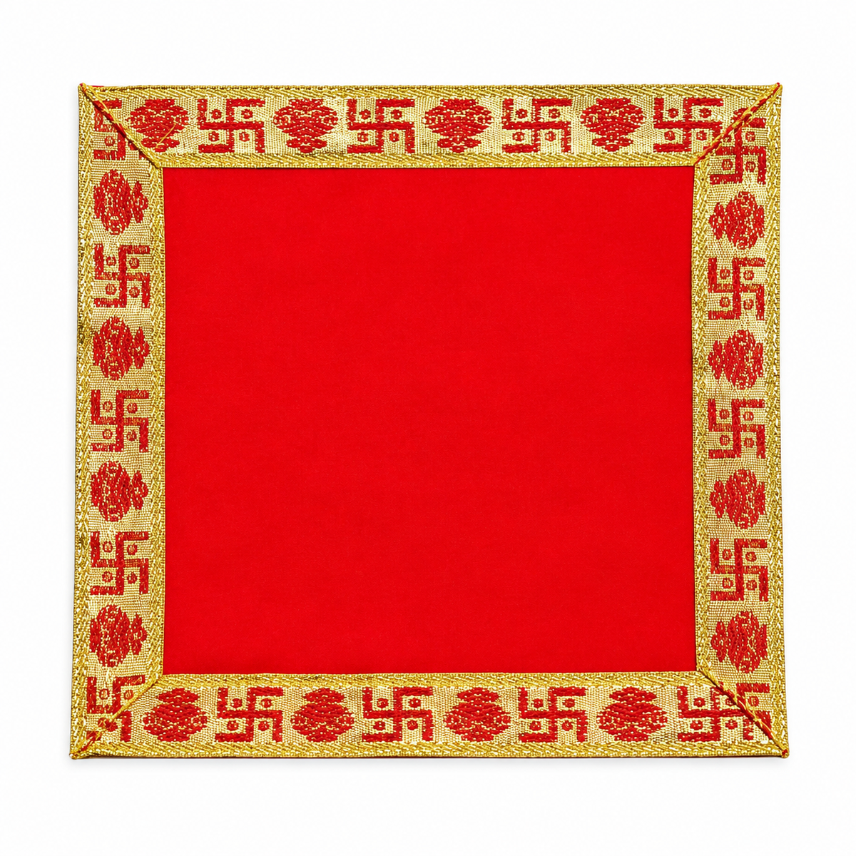 Red Velvet Puja Aasan with Golden Border – 10x10 Inch