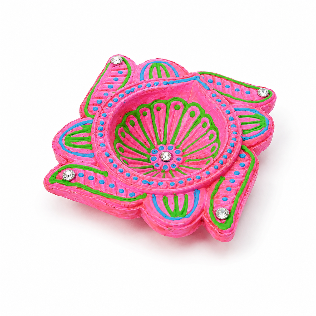 Handpainted Lotus Terracotta Diya – Floral