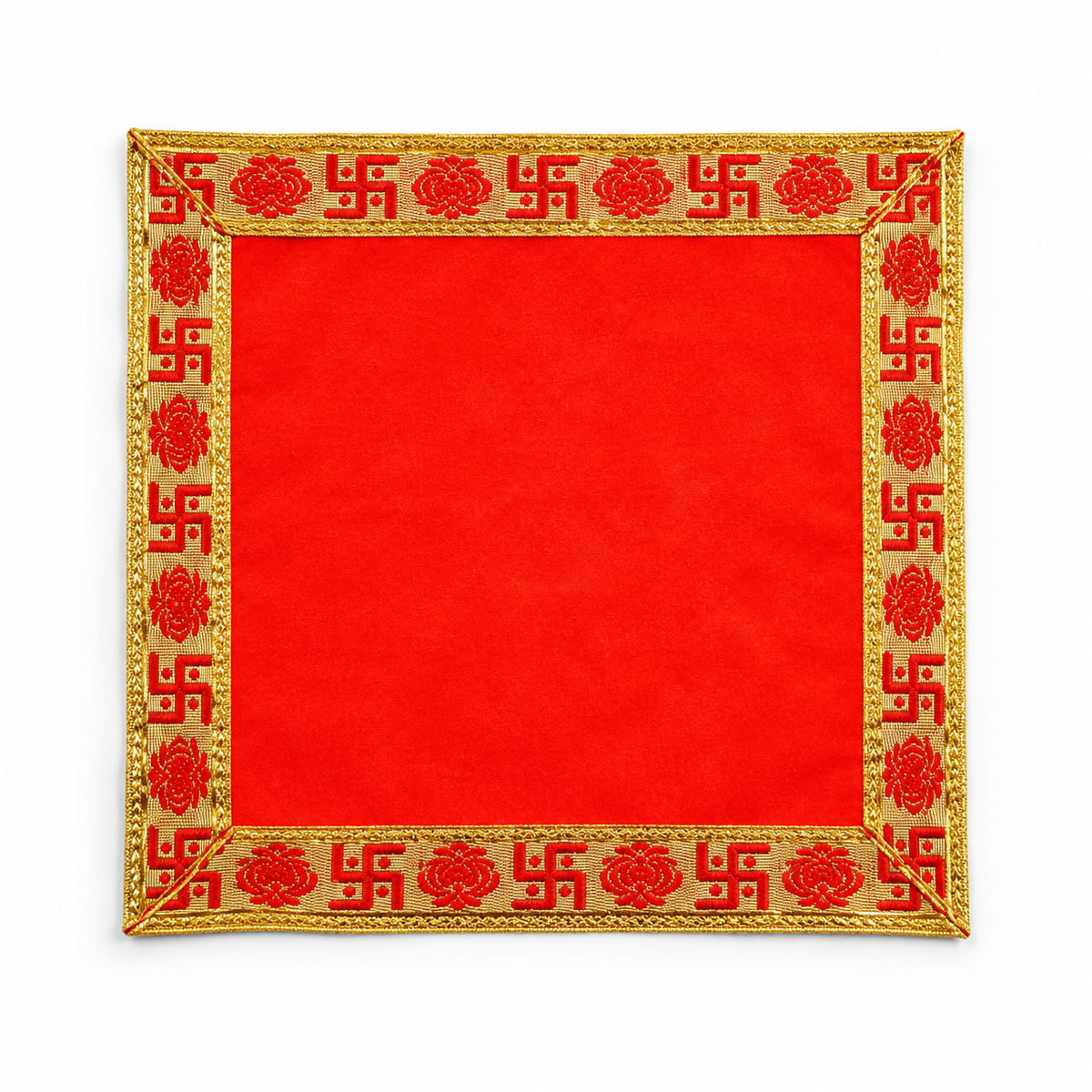 Red Velvet Puja Aasan with Golden Border – 5x5 Inch