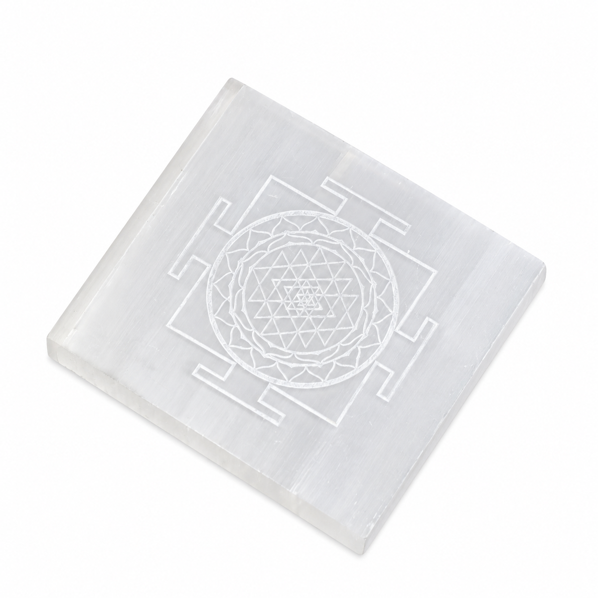 Selenite Square Plate – Shri Yantra Engraved