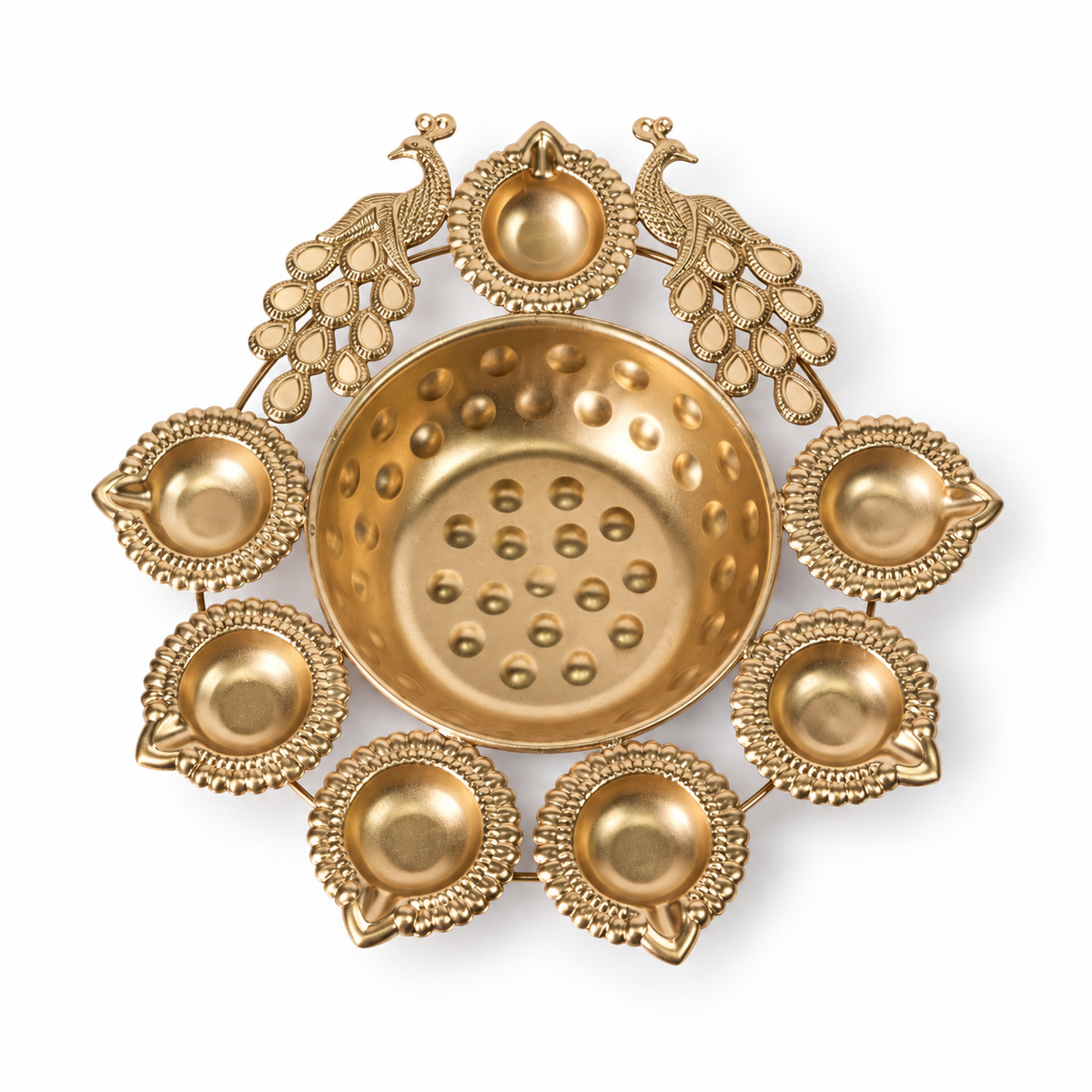 Peacock 7 Diya Flower Urli With Center Bowl