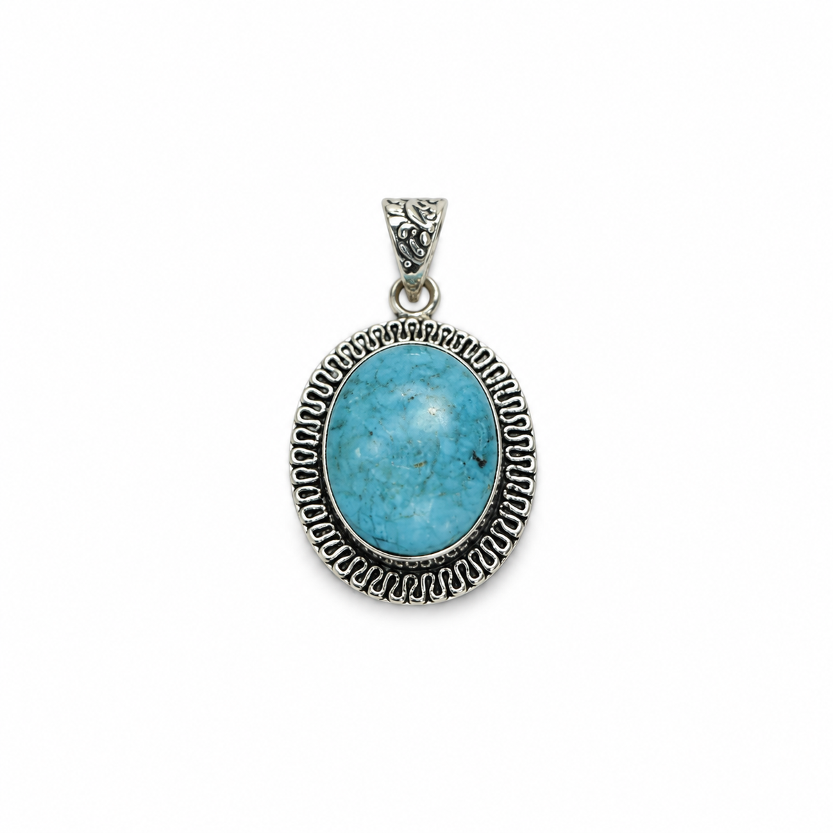 Natural Turquoise Stone Pendant – Silver Plated Vintage Finish