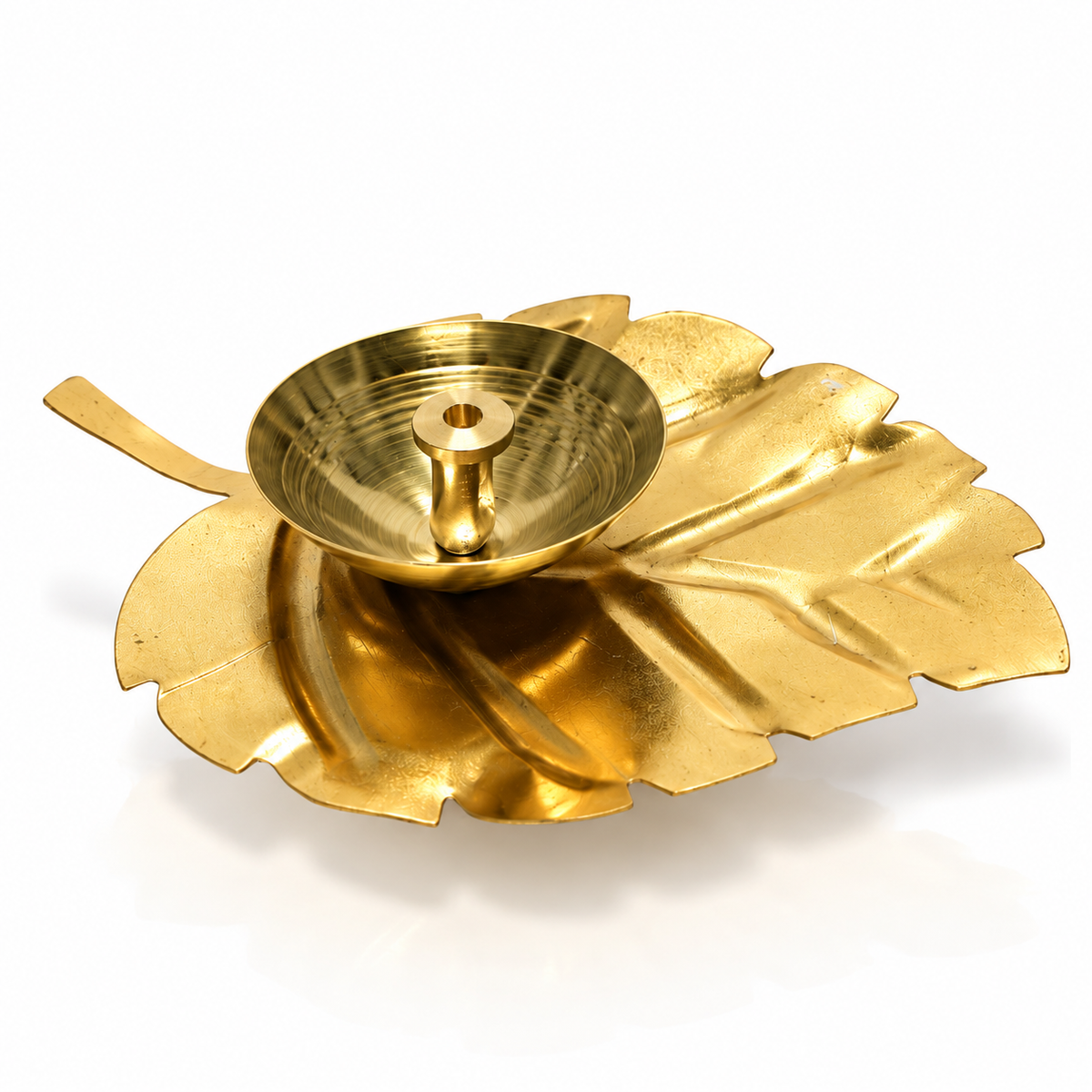 Brass Leaf Diya With Incense Holder