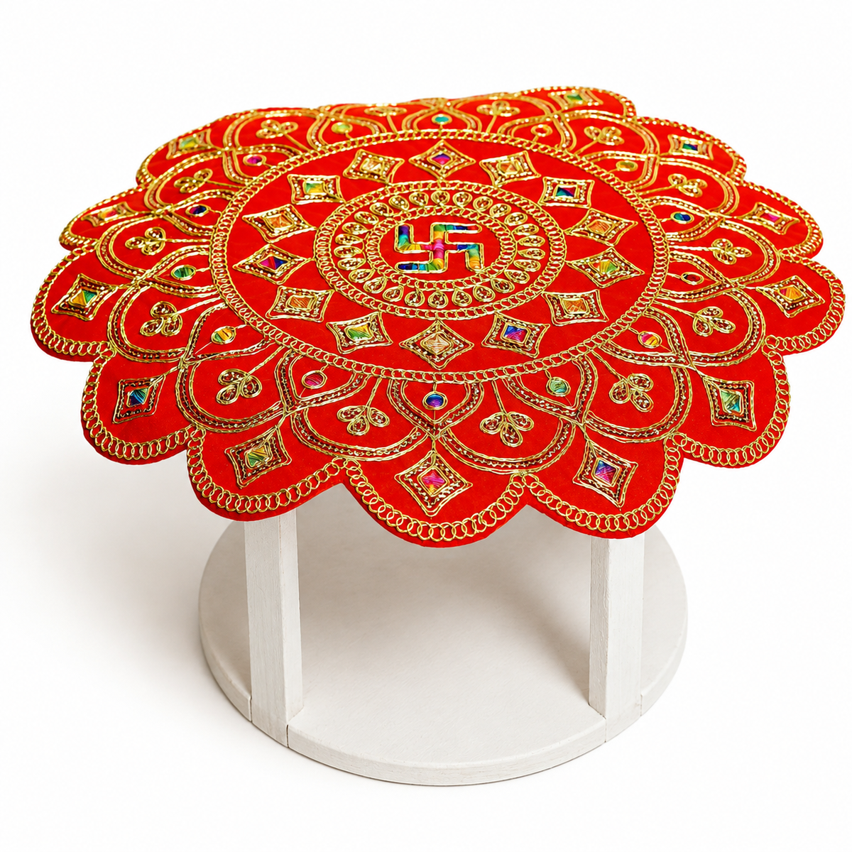 Velvet Swastik Puja Aasan with Jari Work – 16x16 Inch