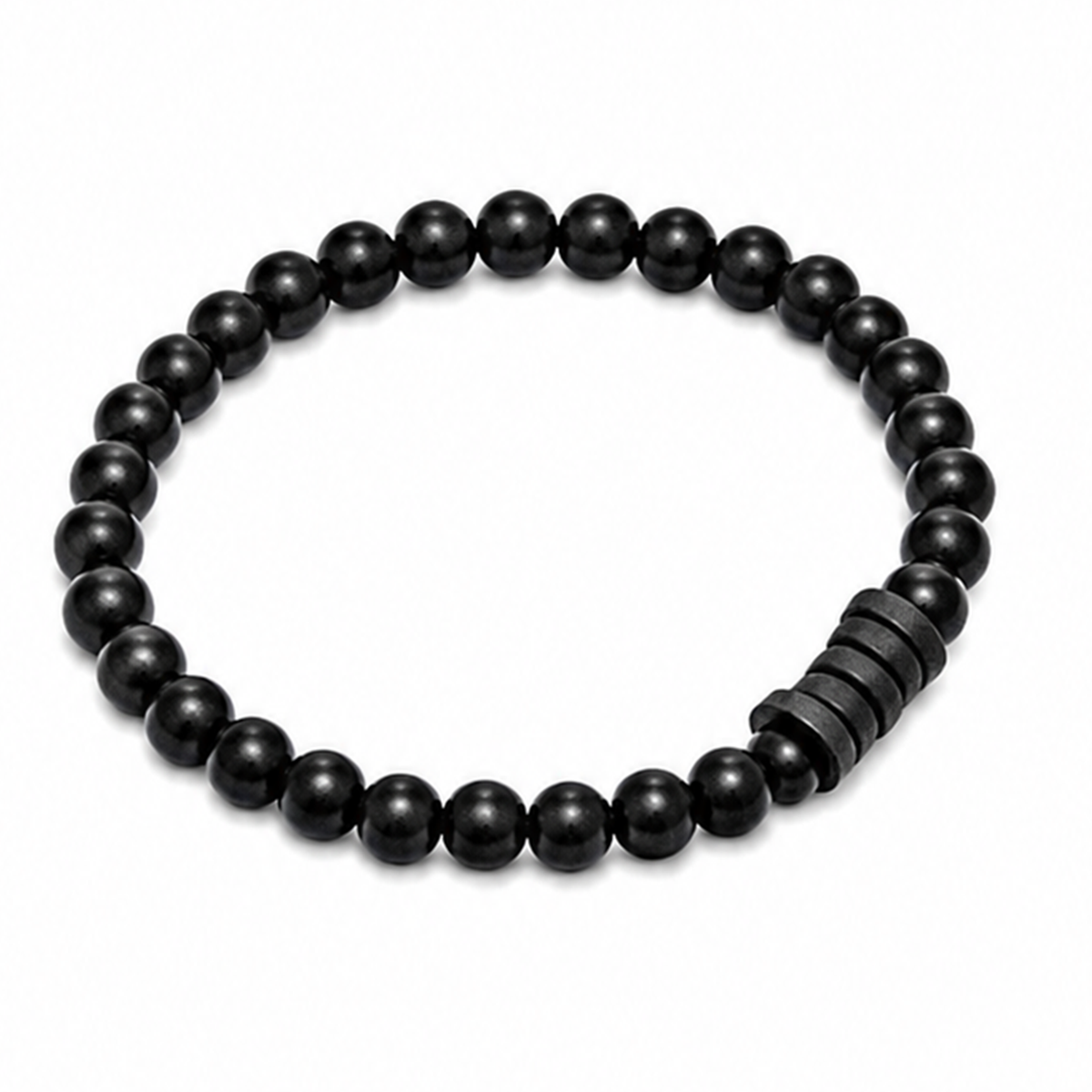 Natural Black Matte Karungali Wood Bracelet with Damru Bead – 6 MM