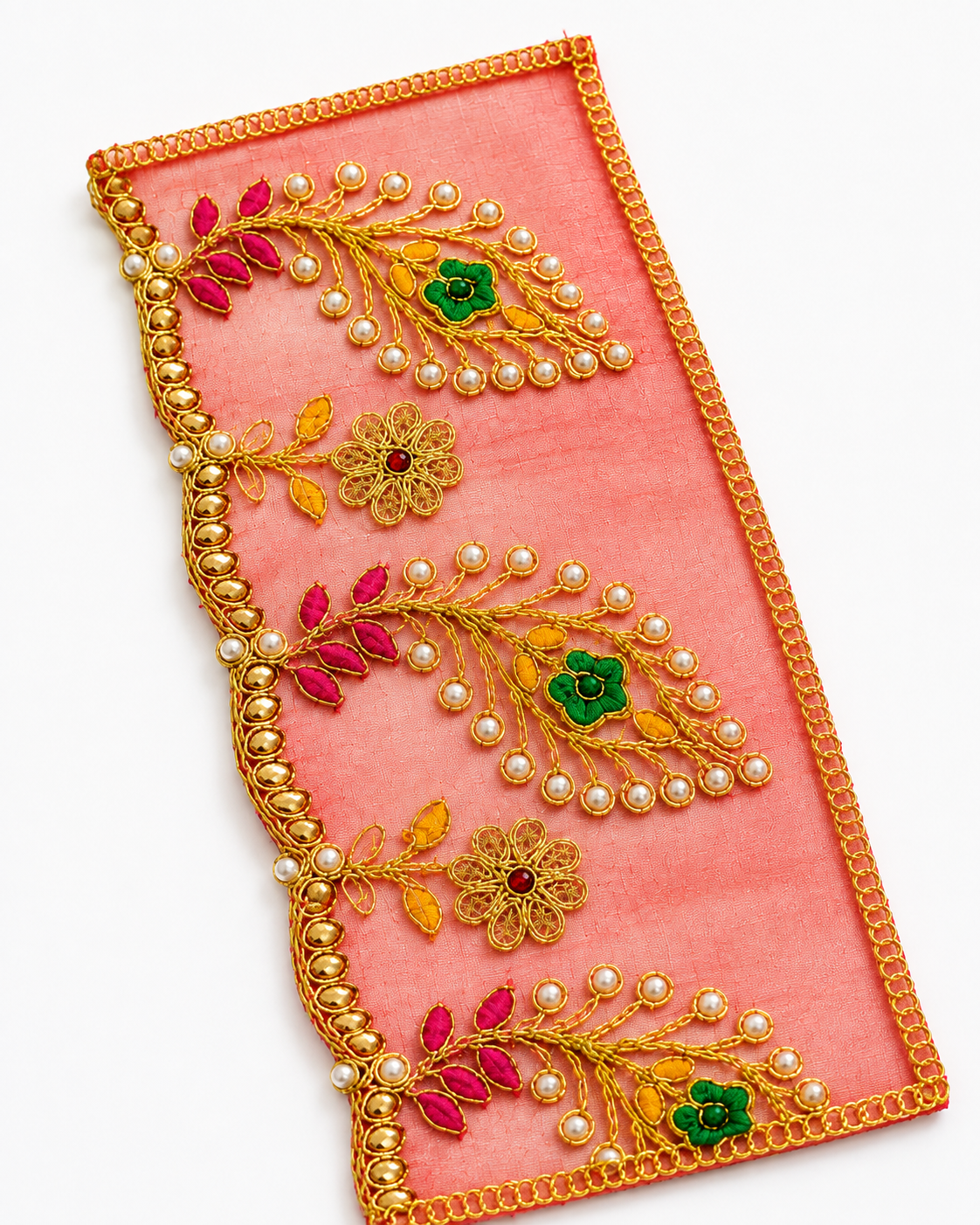 Royal Red Heavy Jari Embroidered Chunri with Pearl Work – 6 x15 Inch