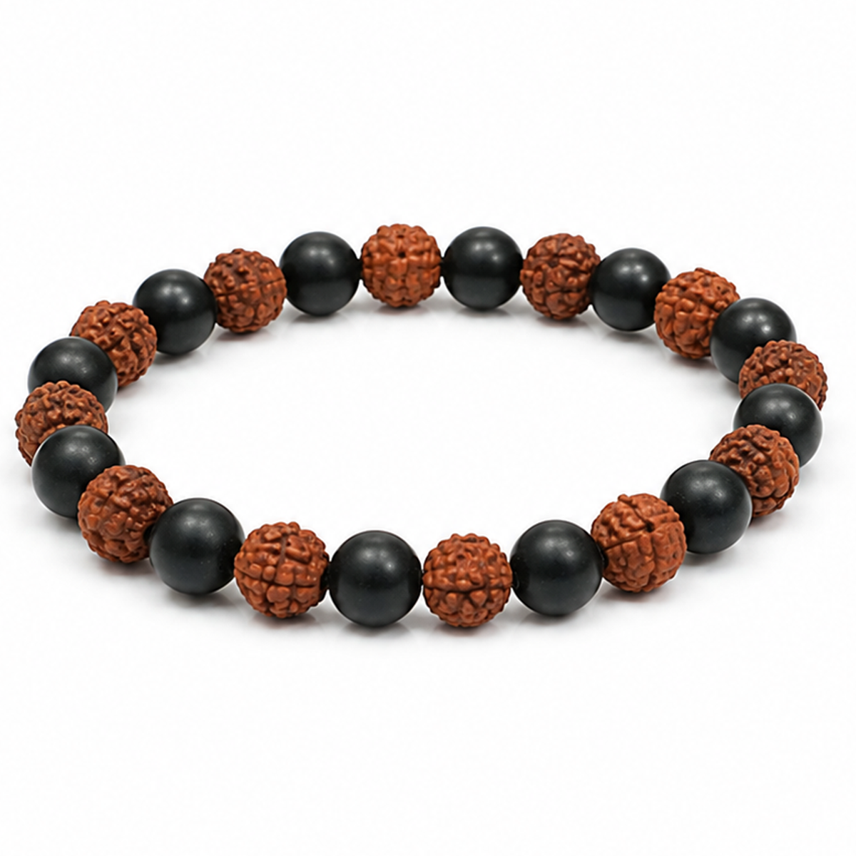 Natural Rudraksha with Karungali Wood Bracelet – 8 MM
