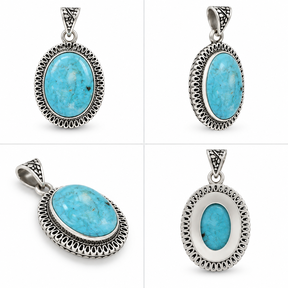Natural Turquoise Stone Pendant – Silver Plated Vintage Finish