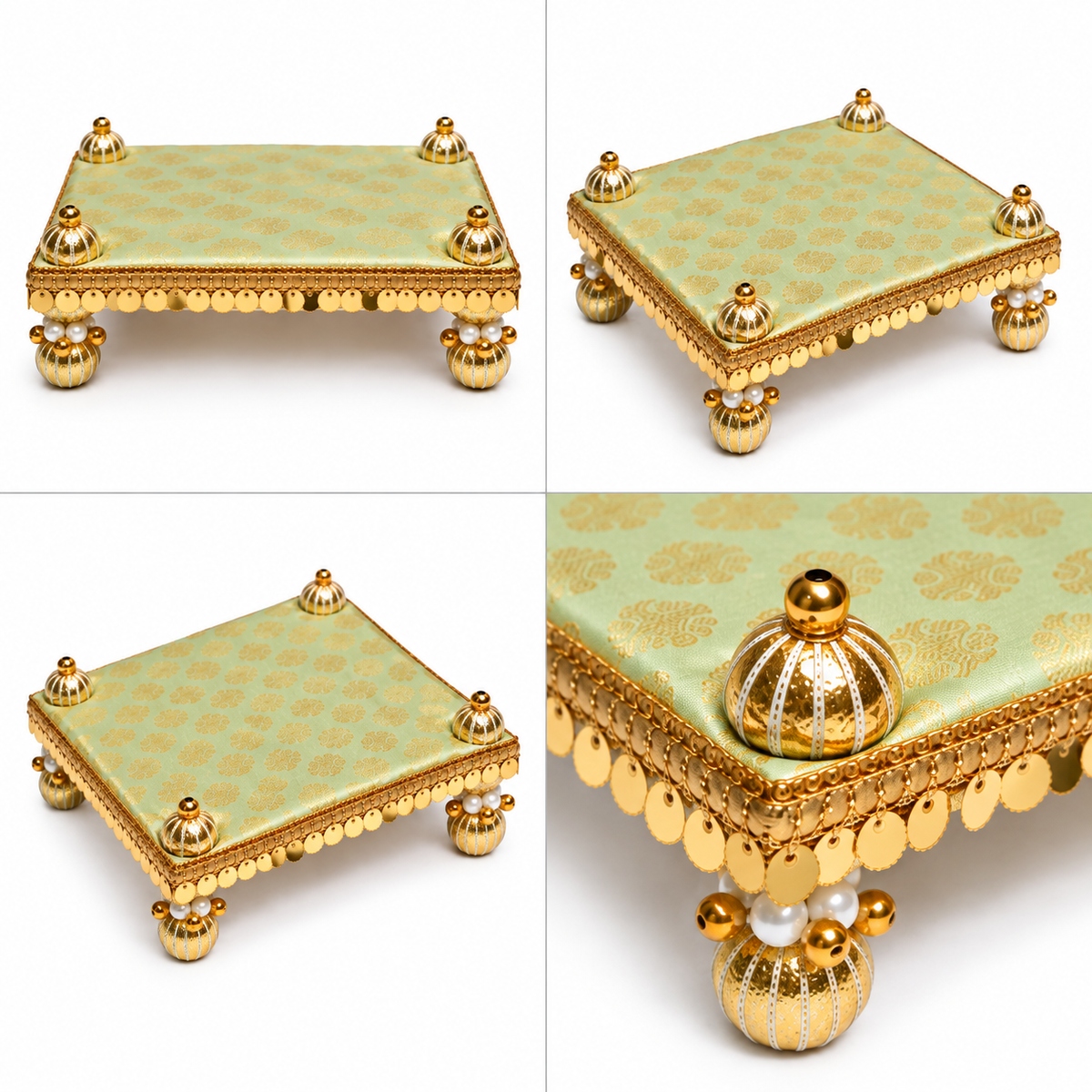 Pista Green with Golden Butti Gota Border Bed – 7x10 Inch