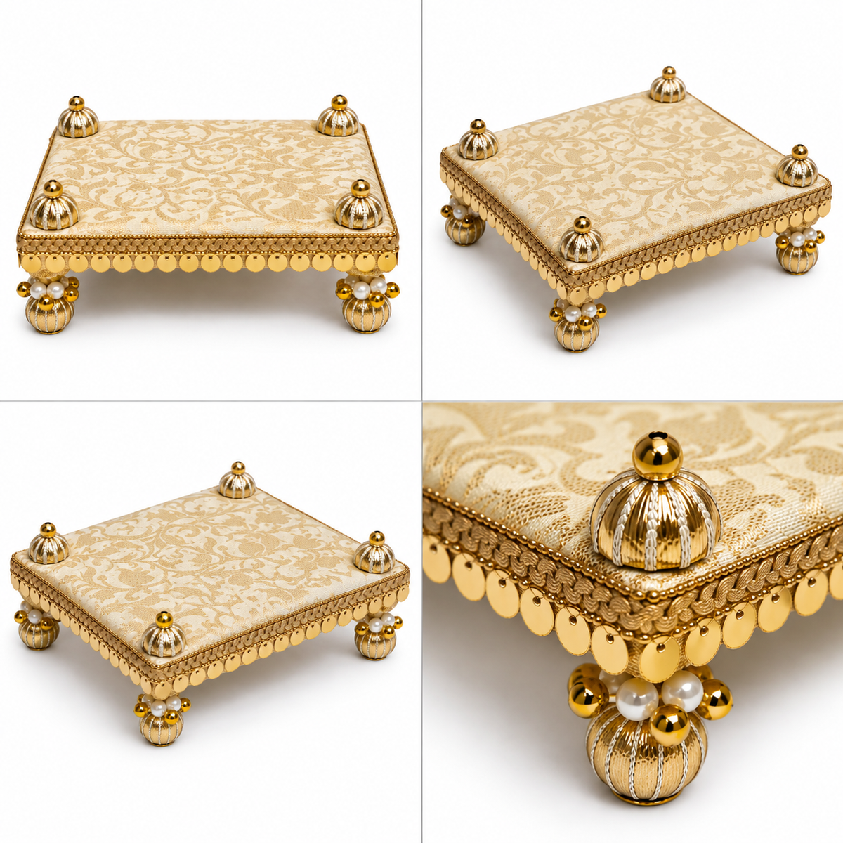 Golden Jari Work Puja Bed – 5x8 Inch