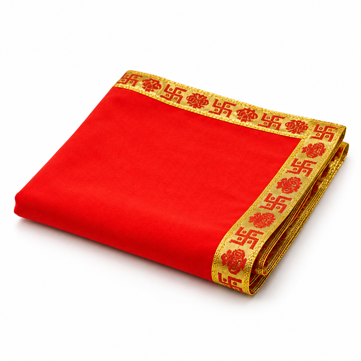 Red Velvet Puja Aasan with Golden Border – 18x18 Inch