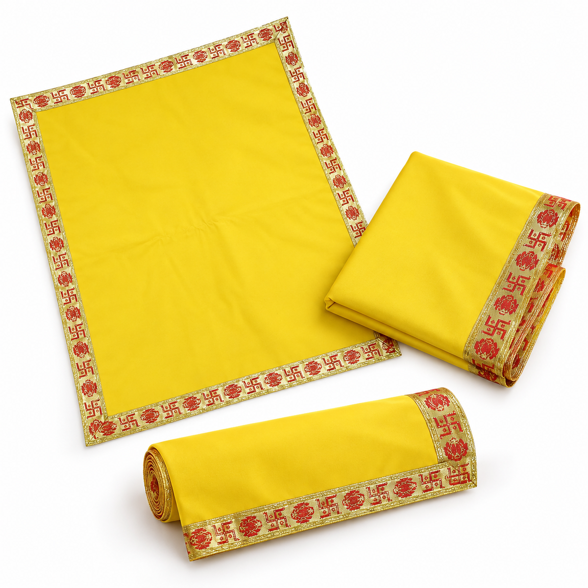 Yellow Velvet Puja Aasan with Golden Border – 20x30 Inch