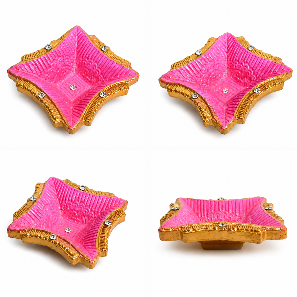 Handpainted Temple Square Terracotta Diya – Royal
