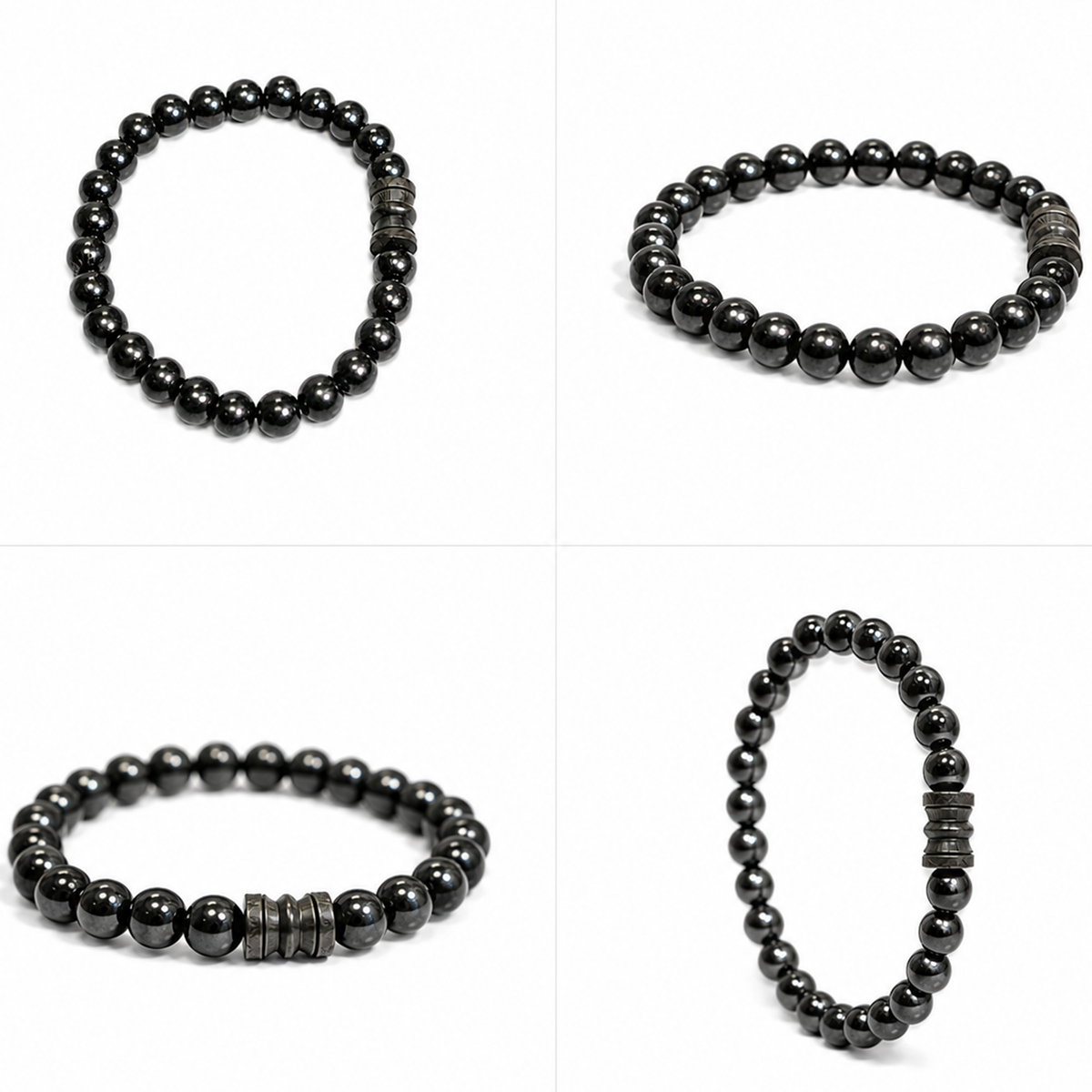 Natural Black Matte Karungali Wood Bracelet with Damru Bead – 8 MM