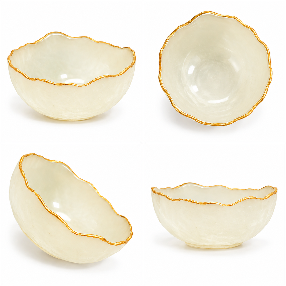 Selenite Bowl – Scalloped Gold Rim