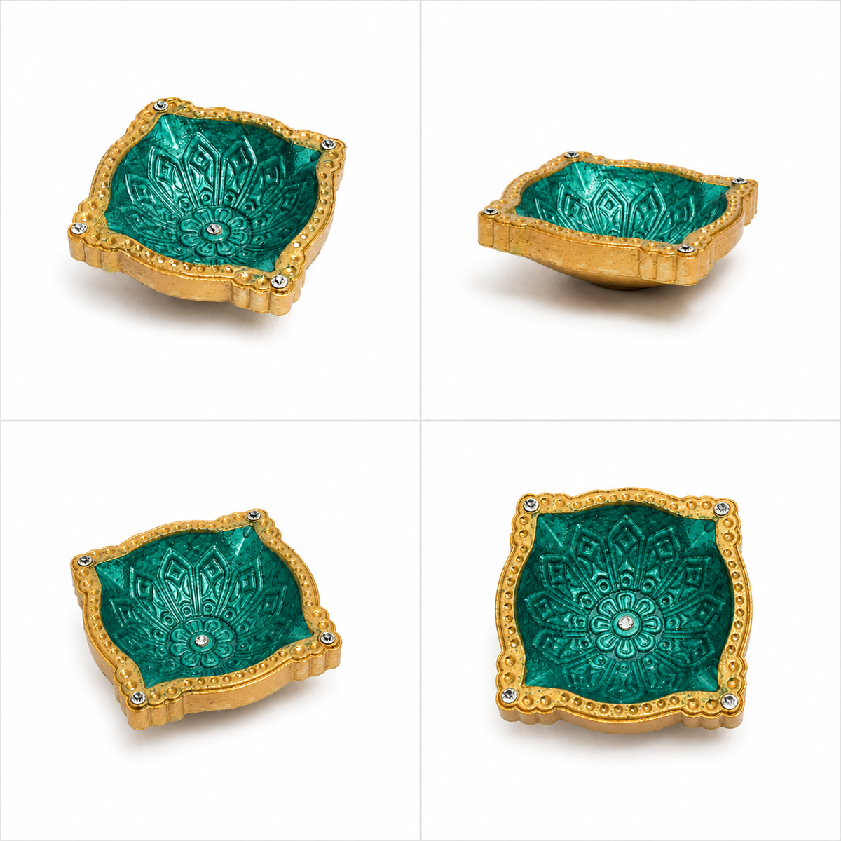 Handpainted Mandala Square Terracotta Diya – Royal