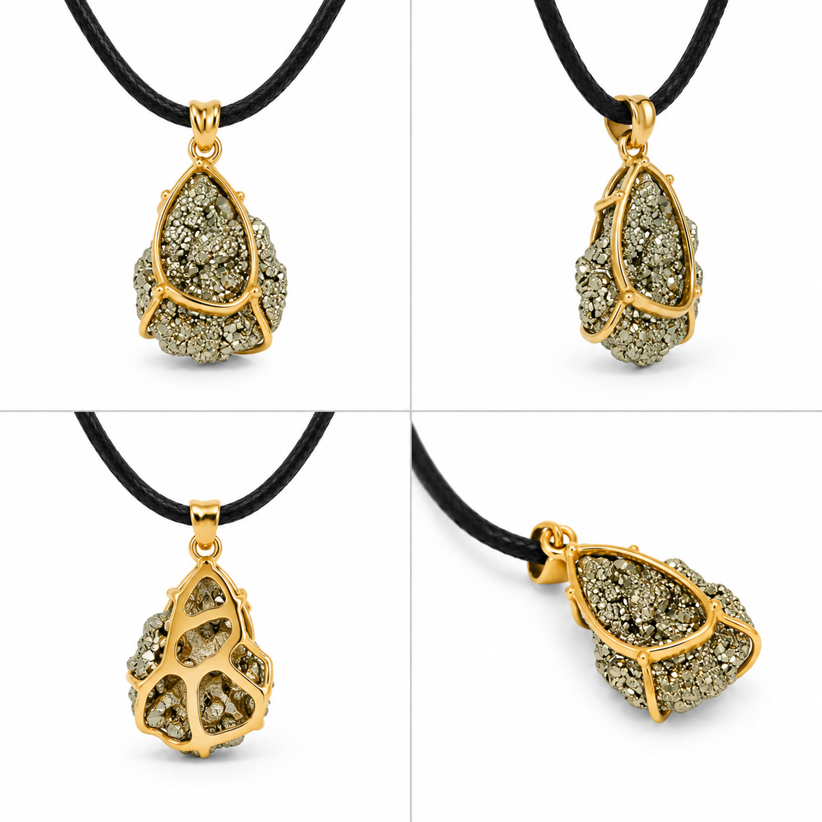 Raw Natural Pyrite Druzy Pendant – Gold Finish Wire Wrap
