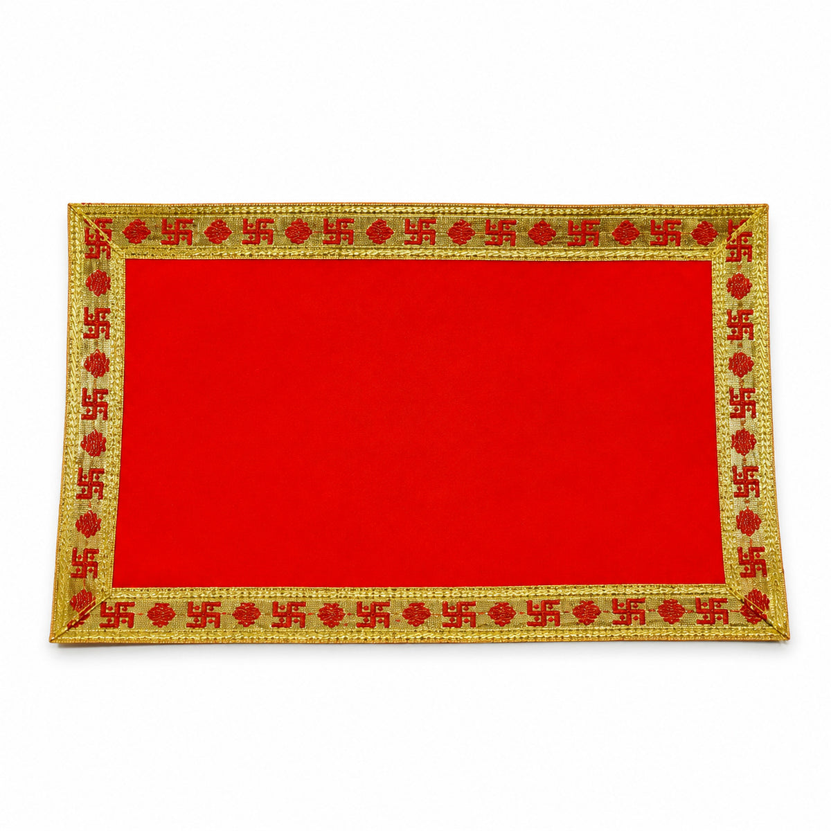 Red Velvet Puja Aasan with Golden Border – 10x15 Inch