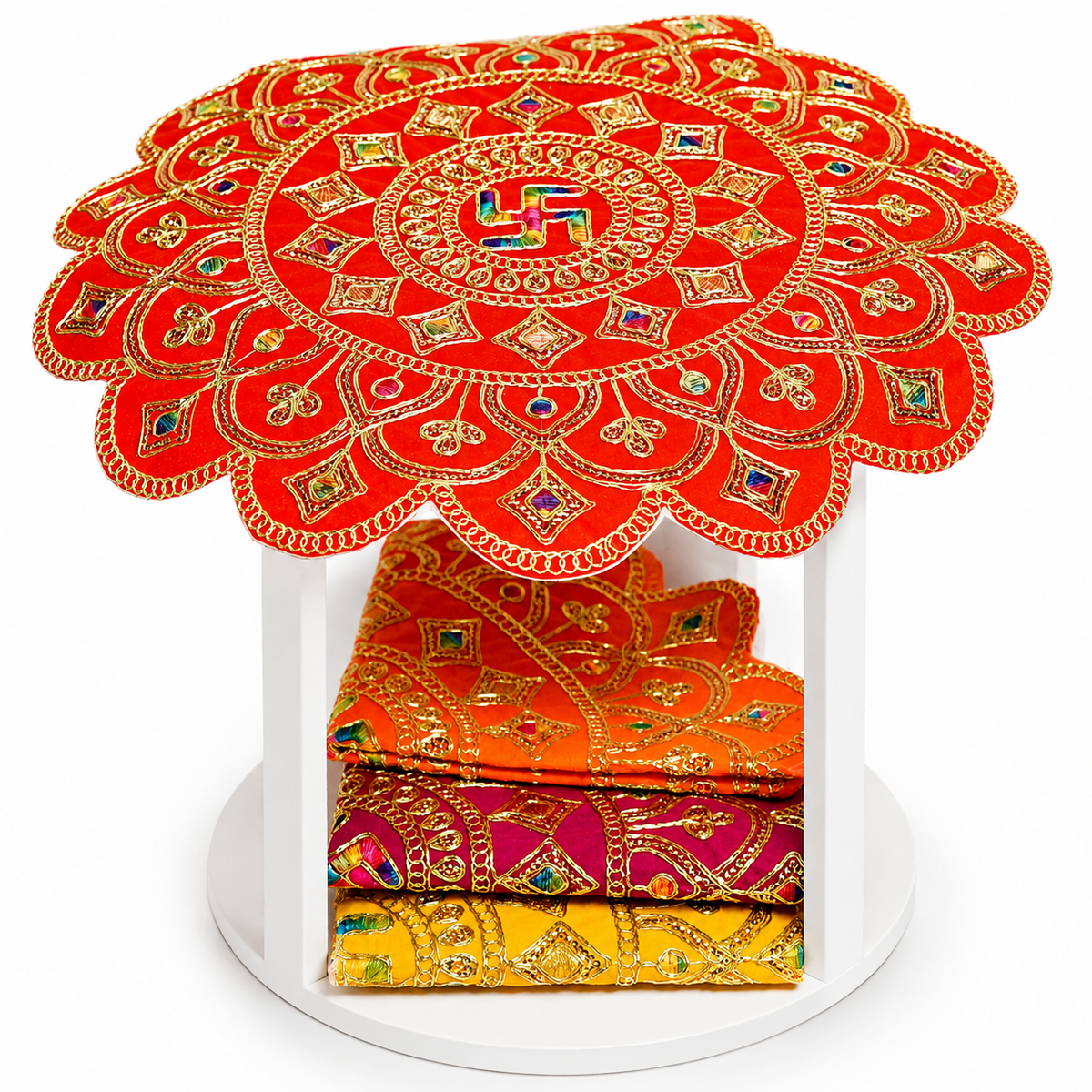 Velvet Swastik Puja Aasan with Jari Work – 16x16 Inch