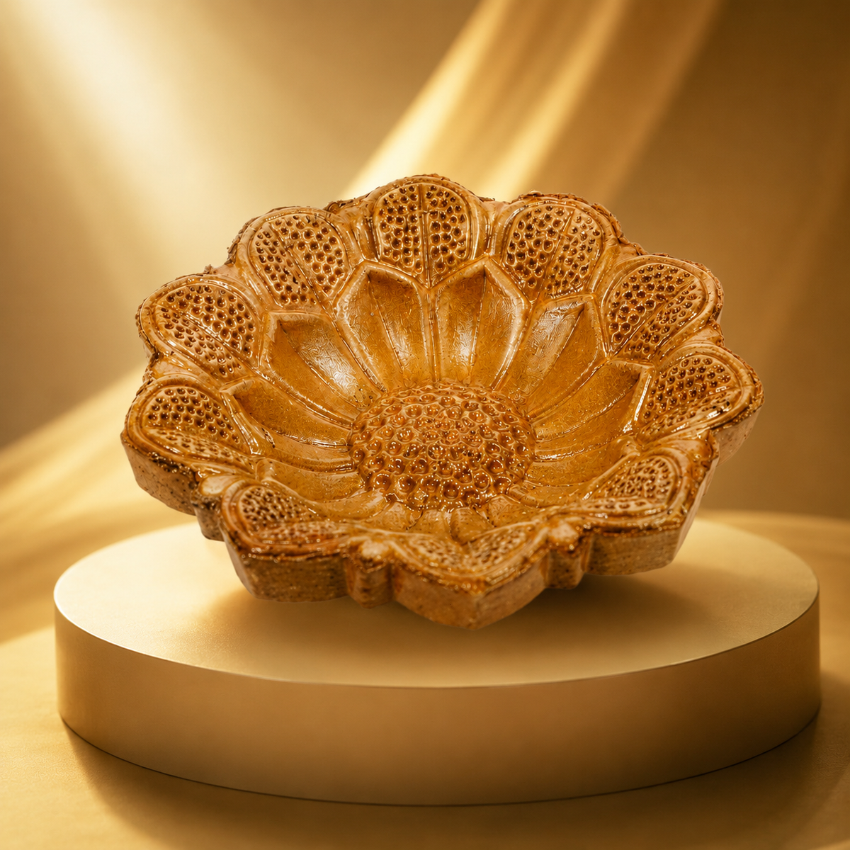 Sunflower Carved Terracotta Diya – Classic