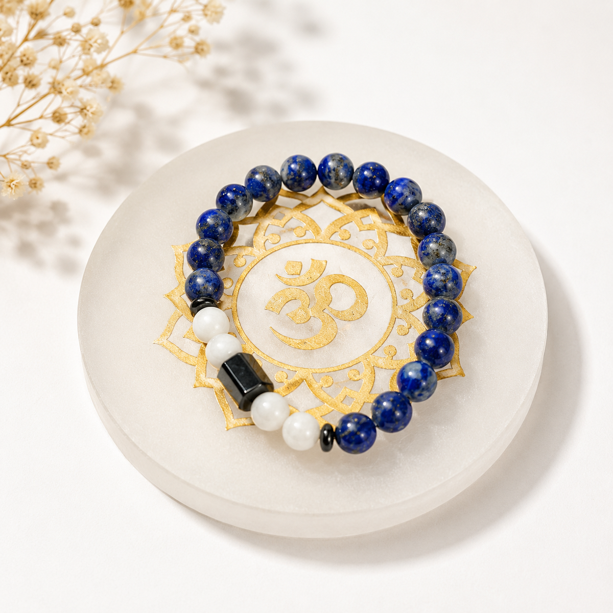Natural Lapis Lazuli White Stone Harmony with Hematite Bracelet