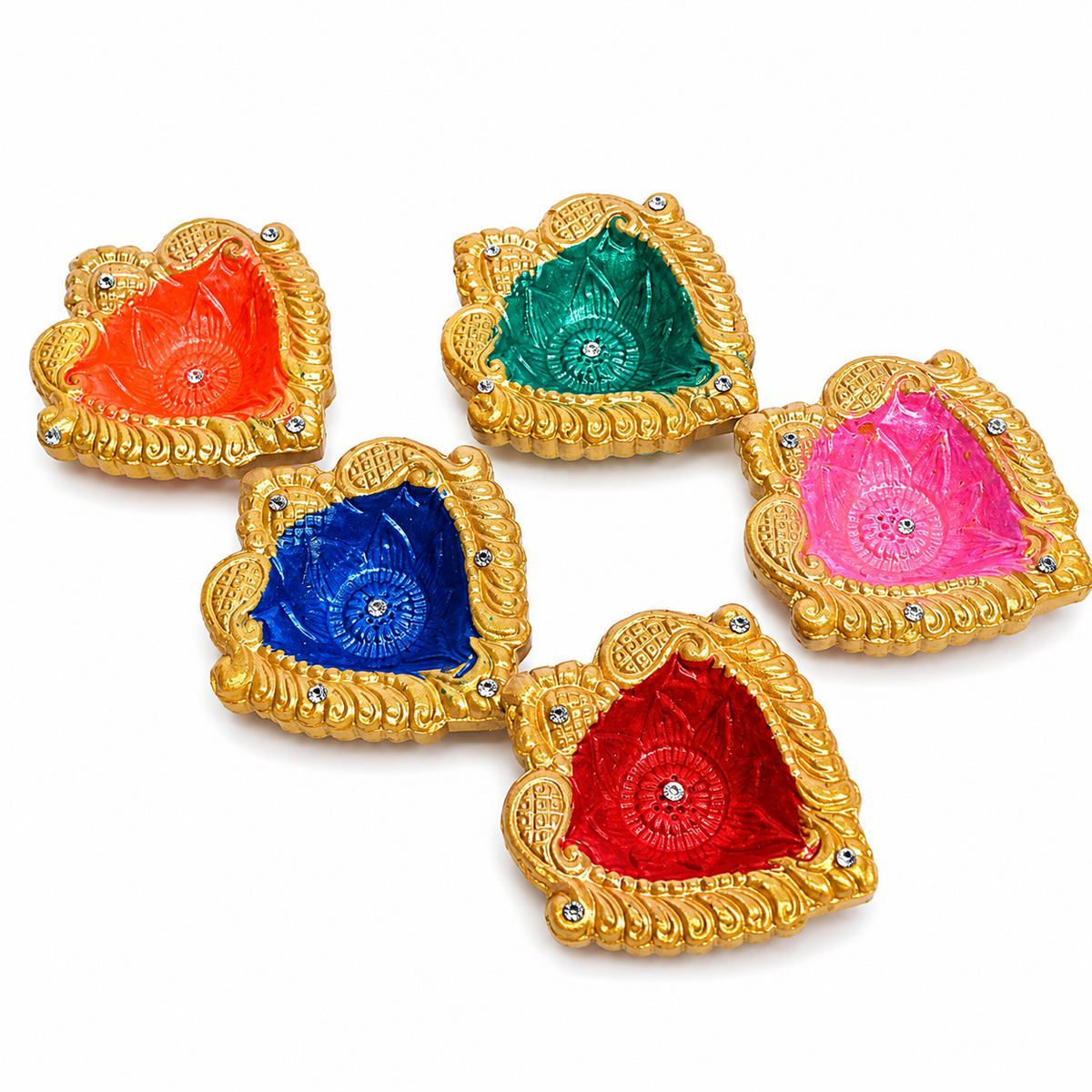 Handpainted Heart Shape Terracotta Diya – Royal