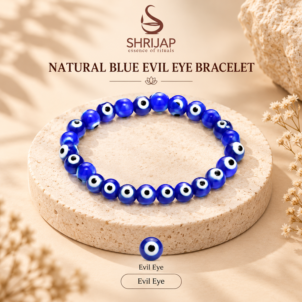 Natural Blue Evil Eye Bracelet 8 MM