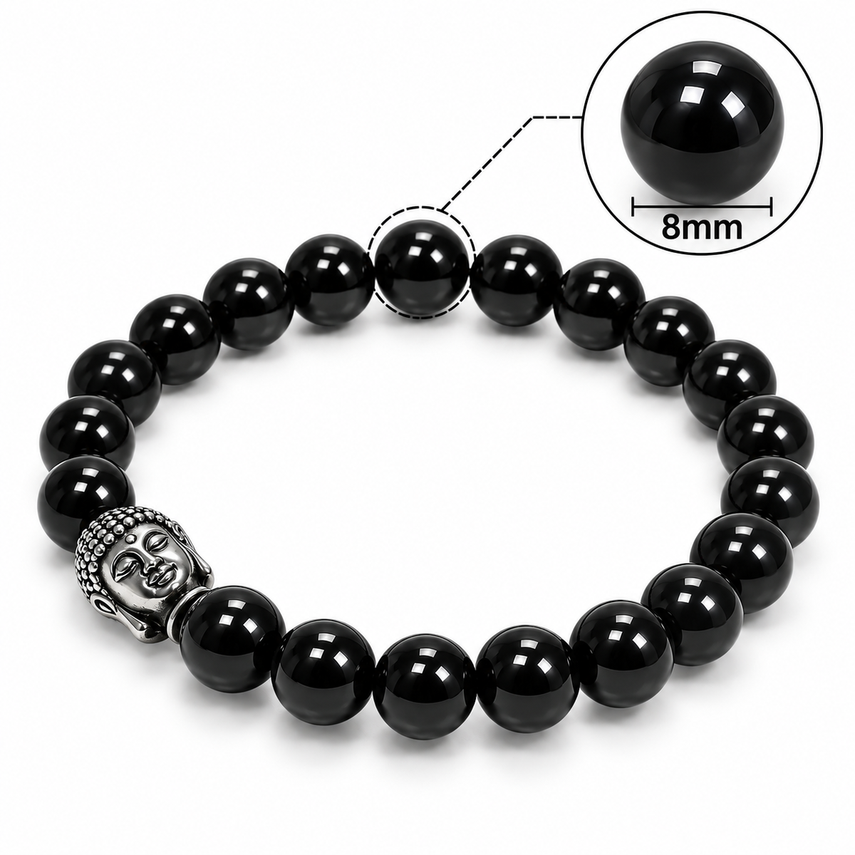 Natural Black Tourmaline Buddha Bracelet – 8 MM