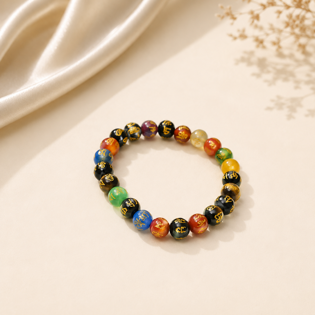 Natural Multi Colour Mantra Bracelet 8 MM