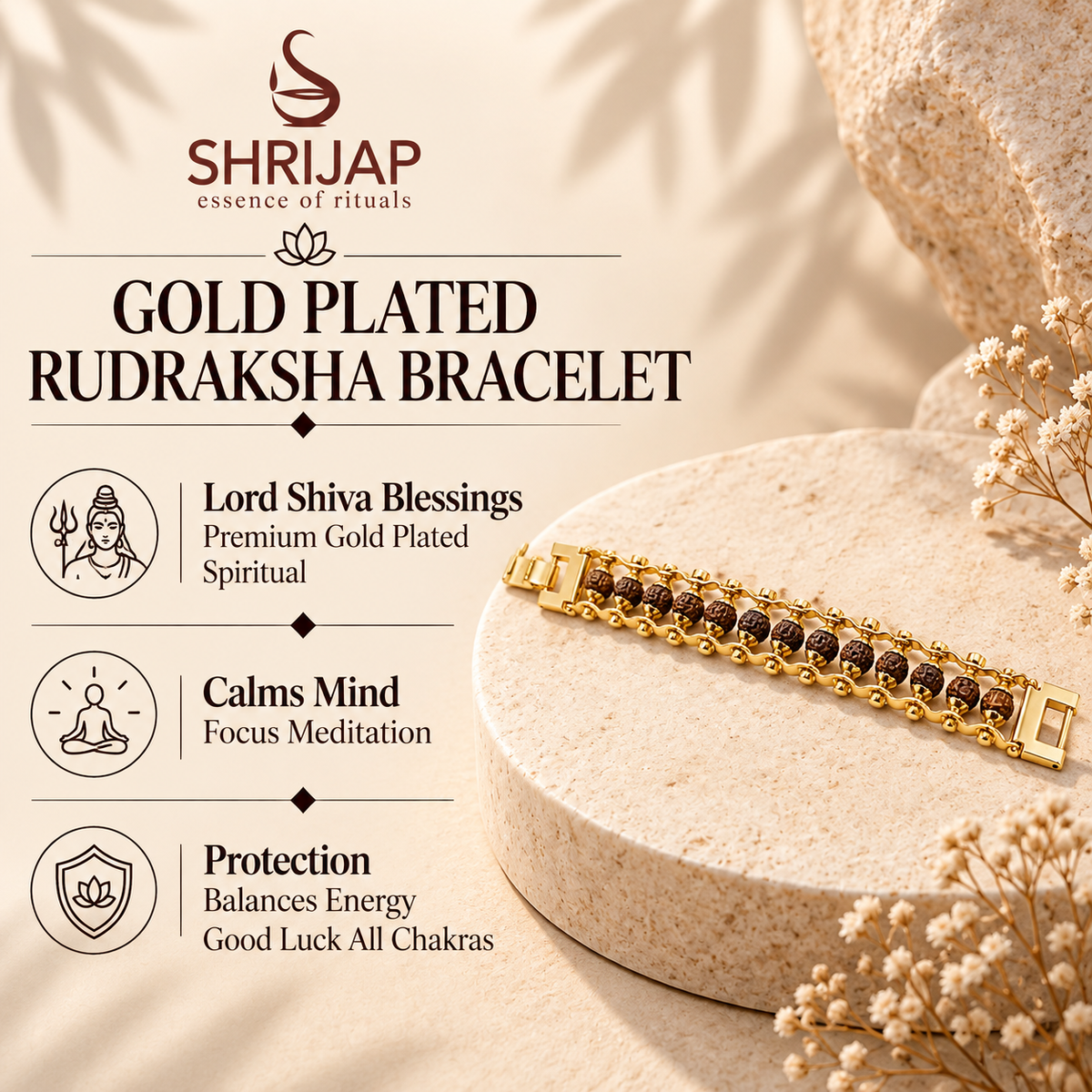 Gold Plated Rudraksha Bracelet