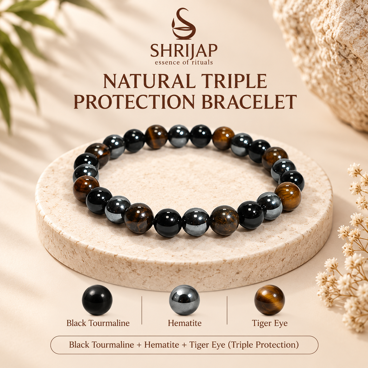Natural Triple Protection Bracelet 6 MM