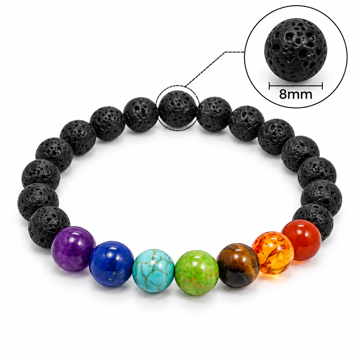 Natural 7 Chakra Lava Stone Bracelet – 8 MM