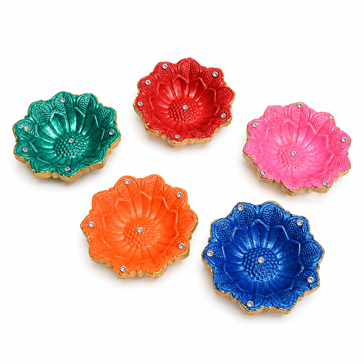 Handpainted Sunflower Carved Terracotta Diya – Royal