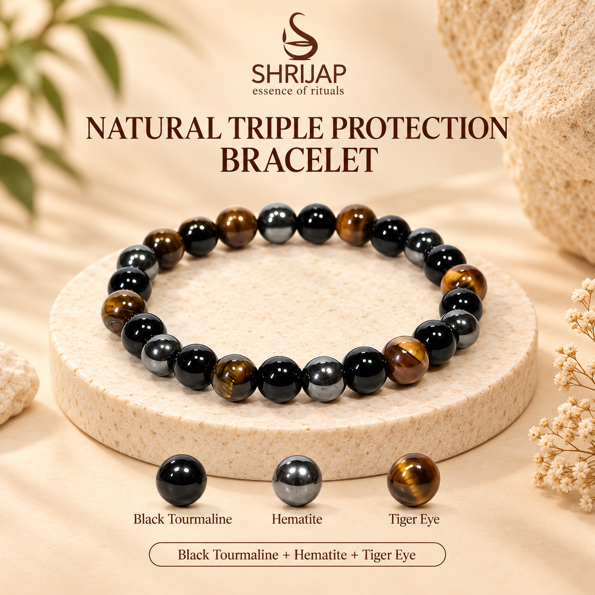 Natural Triple Protection Bracelet – 8 MM