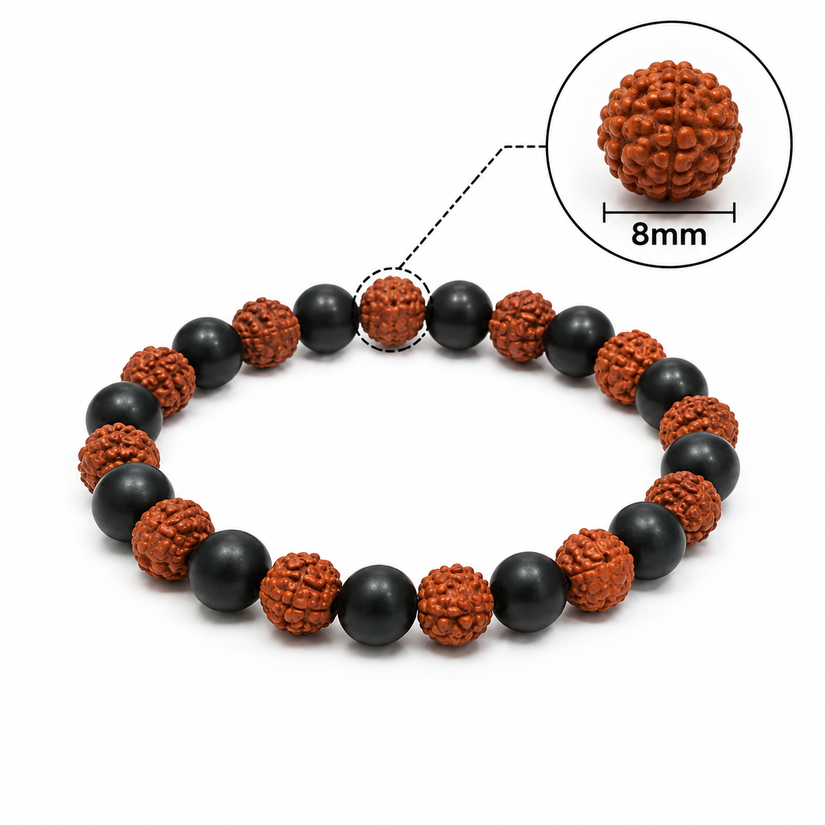 Natural Rudraksha with Karungali Wood Bracelet – 8 MM