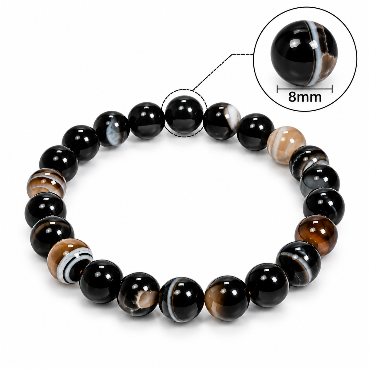Natural Black Sardonyx Agate Bracelet – Sulemani Hakik – 8 MM