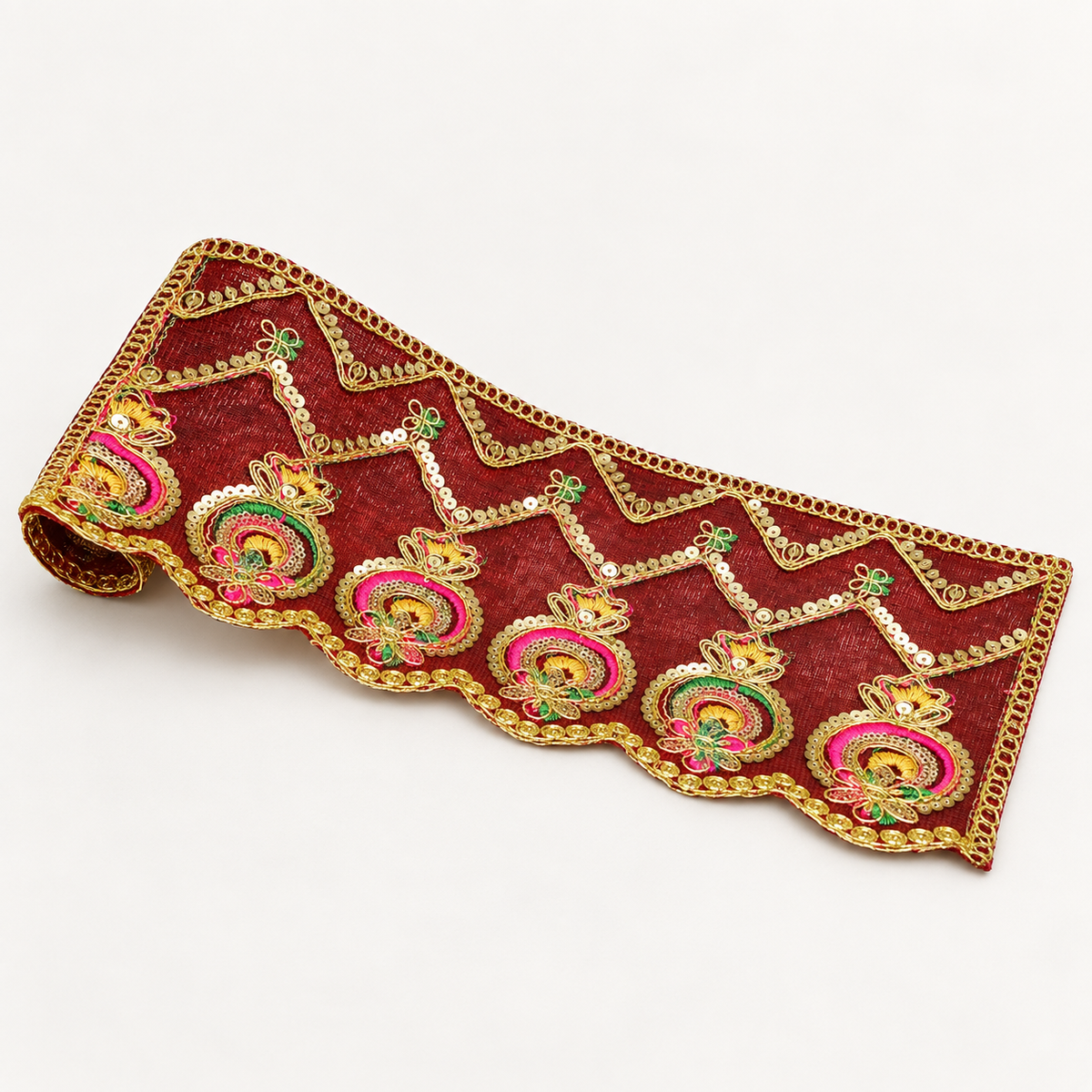 Royal Red Golden Jari Embroidered Chunri – 6x15 Inch