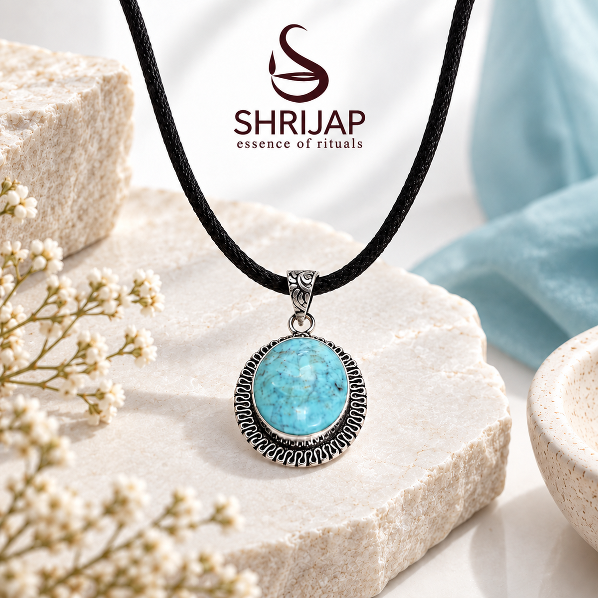 Natural Turquoise Stone Pendant – Silver Plated Vintage Finish