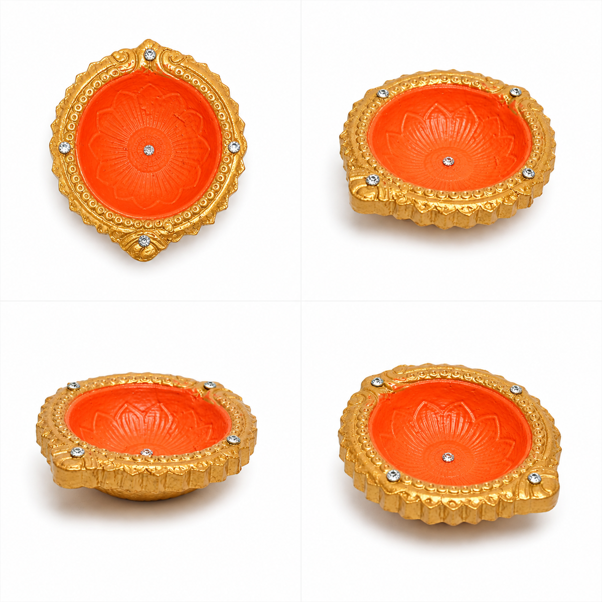 Handpainted Round Traditional Terracotta Diya – Royal