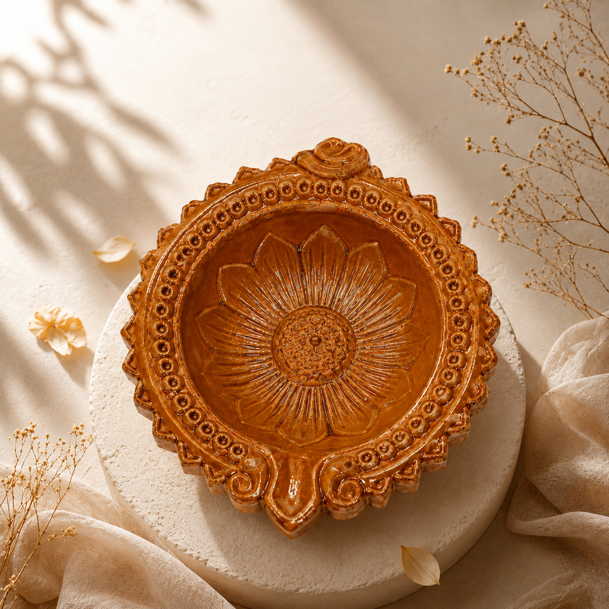 Round Traditional Terracotta Diya – Classic