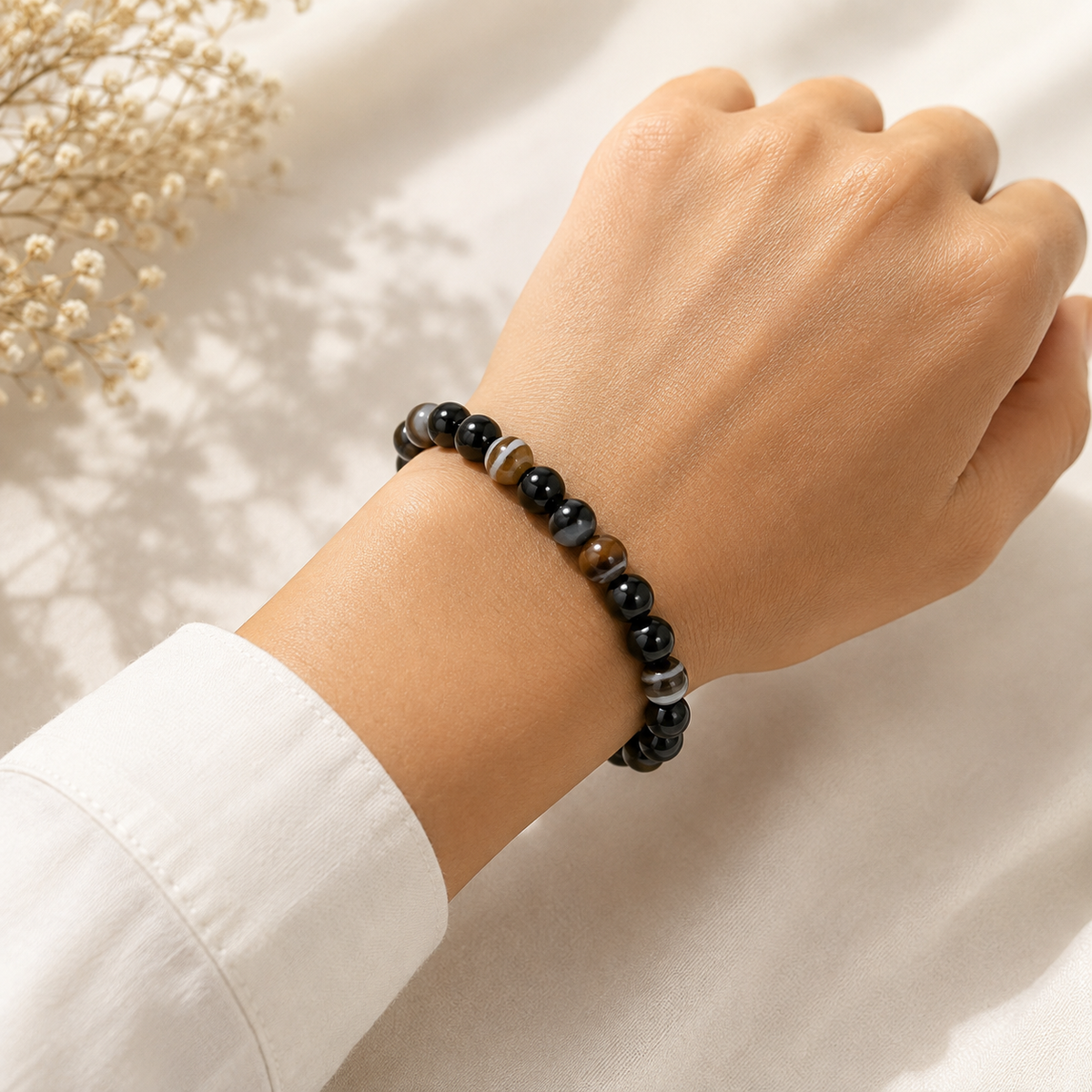 Natural Black Sardonyx Agate Bracelet – Sulemani Hakik – 8 MM