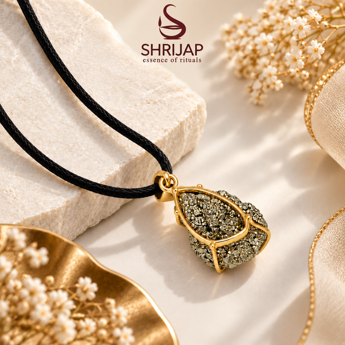 Raw Natural Pyrite Druzy Pendant – Gold Finish Wire Wrap