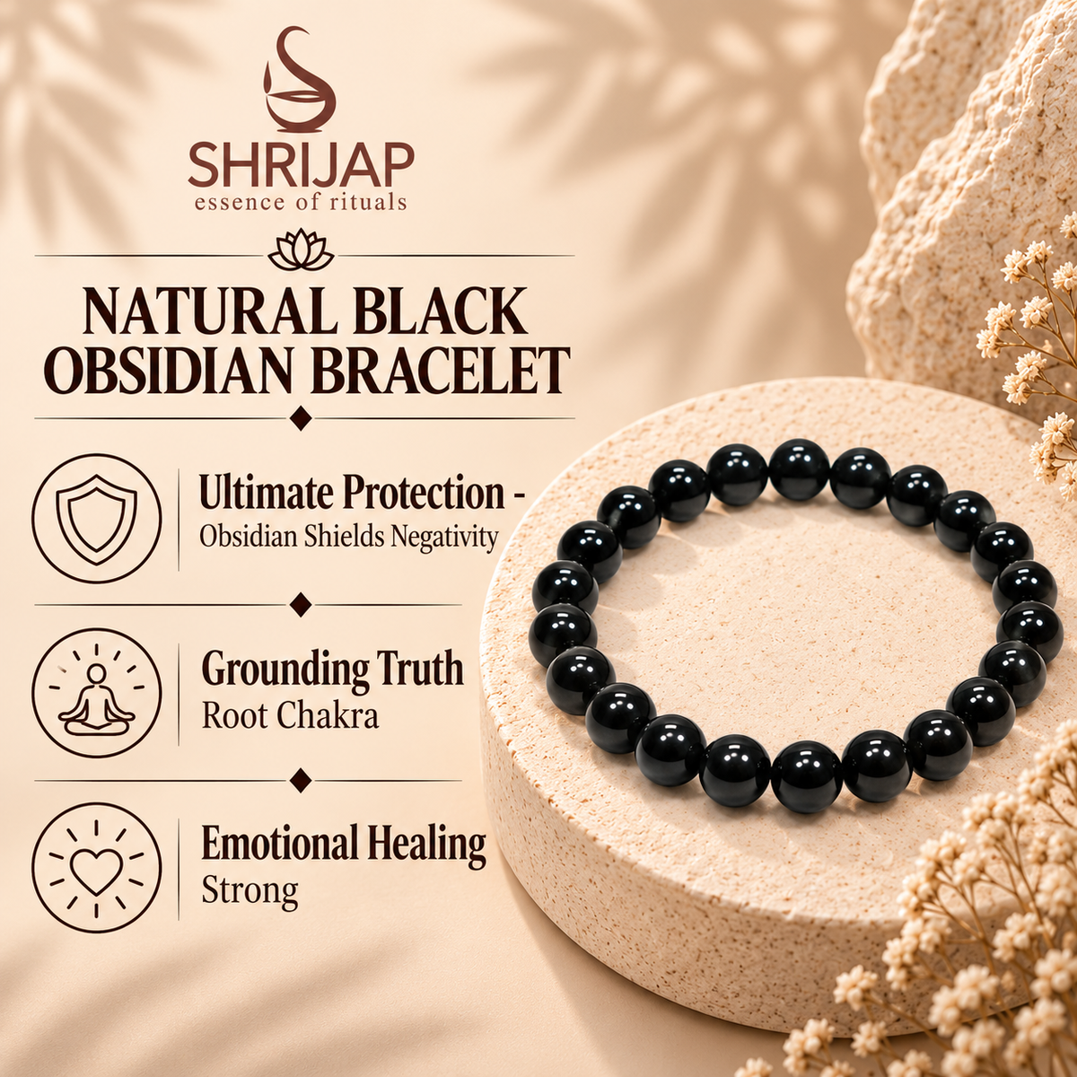 Natural Black Obsidian Bracelet – 8 MM