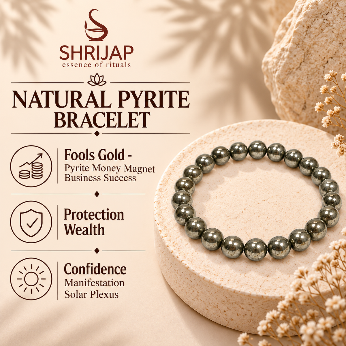 Natural Pyrite Bracelet – 8 MM